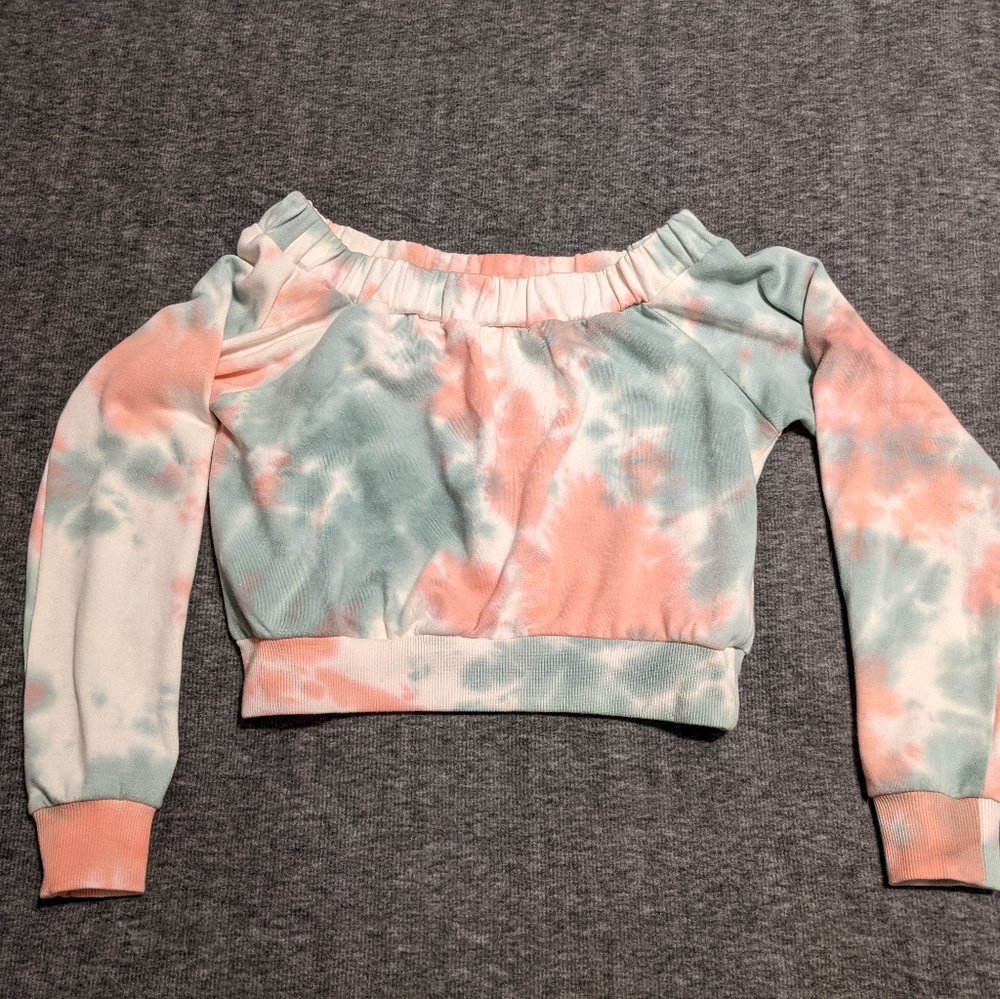 F21 Tie-Dye Off-the-Shoulder Crop Sweater (S)